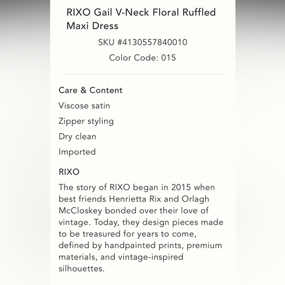 RIXO Anthropologie NWT RIXO Gail V-Neck Floral Ruffled Maxi Dress size S. - Picture 7 of 9